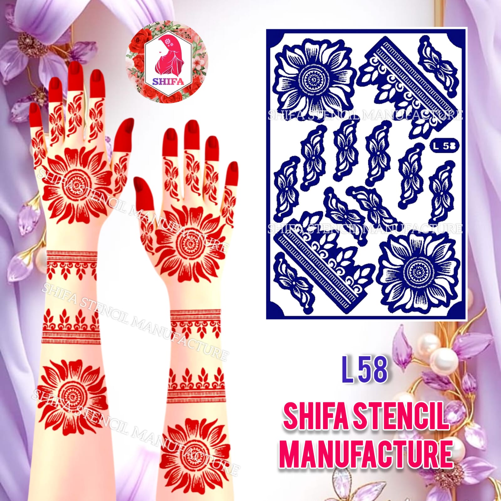 L 58 Radiant Sunflower Sticker Overview Henna Stencil - Shifa Stencil
